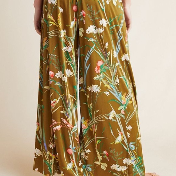 Anthropologie MAEVE Shiloh Knit Wide Leg Green Floral Pants Size Small - Picture 6 of 8